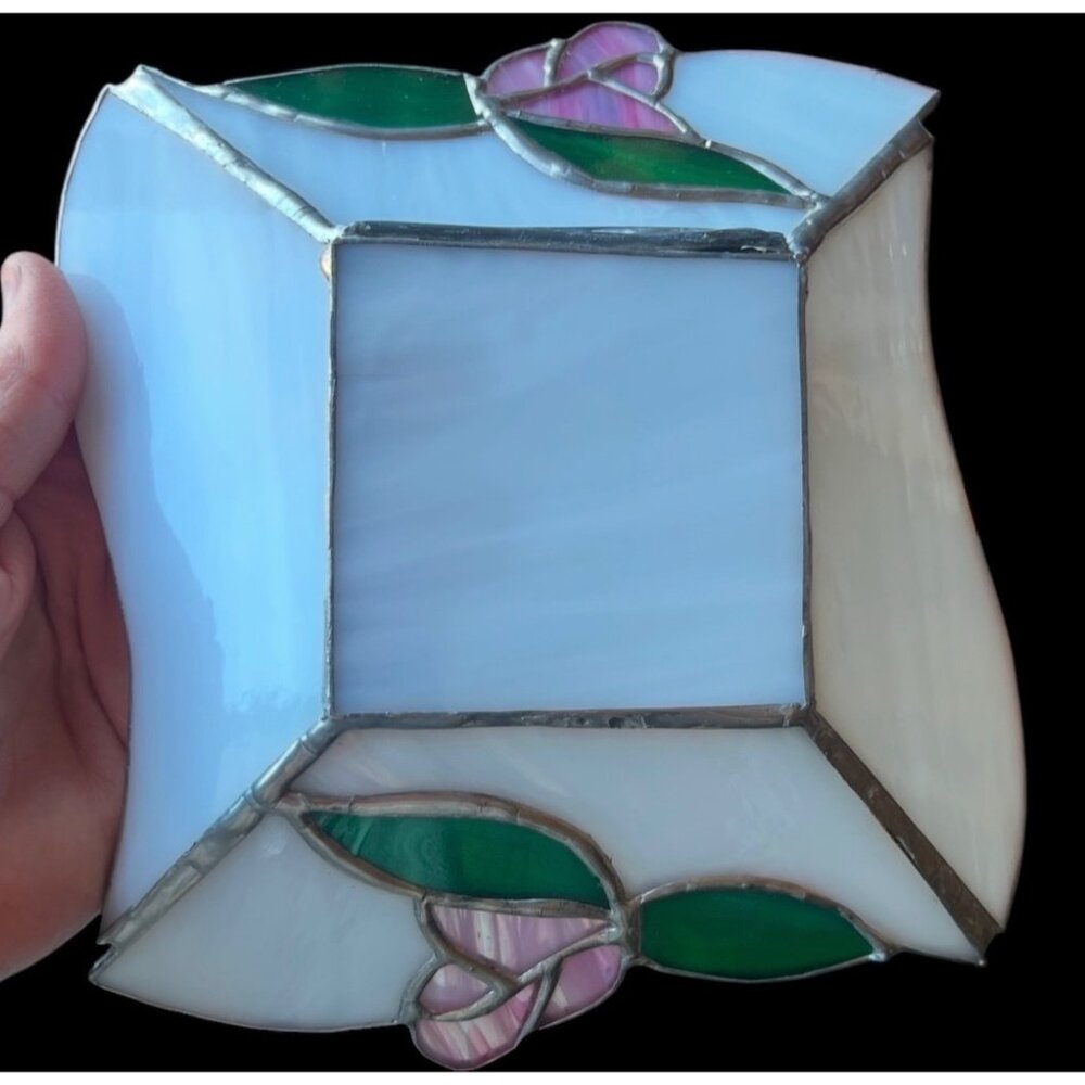 Stained Glass Decorative Bowl With Floral Design & Iridescent Accents - Picture 4 of 4